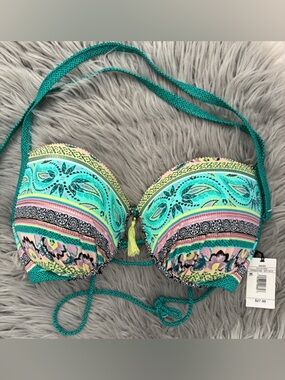 Shade & Shore Turquoise Multicolor Push-Up Bikini Top 36DD
